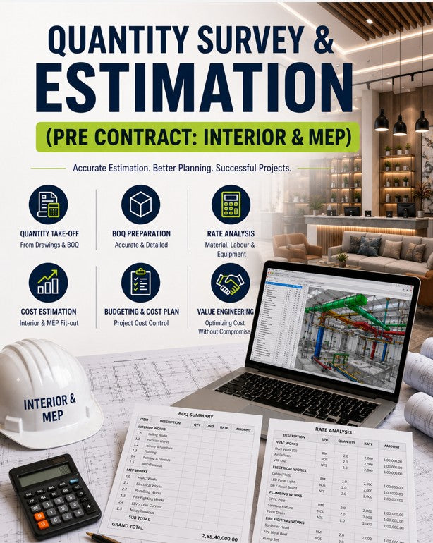 🔢📋🛋️⚡ Quantity Survey & Estimation (Pre Contract: Interior & MEP)