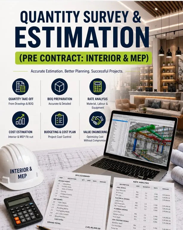 🔢📋🛋️⚡ Quantity Survey & Estimation (Pre Contract: Interior & MEP) LIVSURFACE