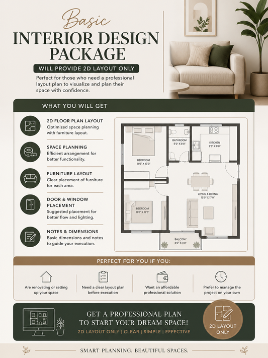 📐🛋️ Basic Interior Design Package (2D Layout only)