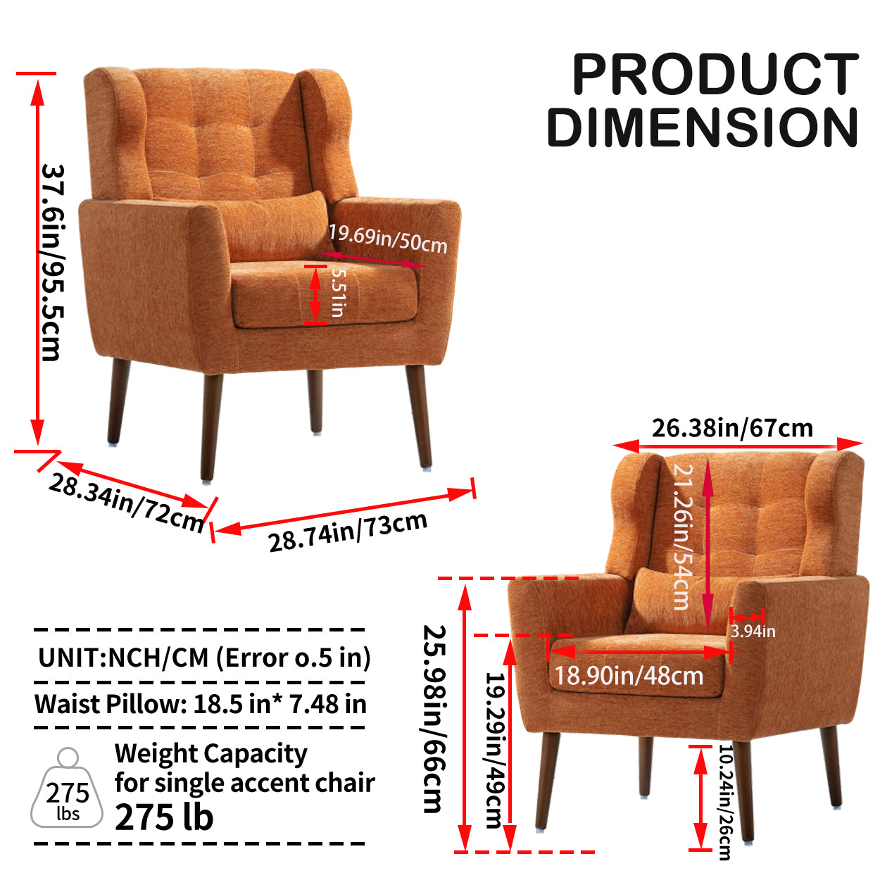 Orange Modern Upholstered Accent Chair