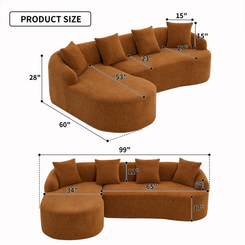 COMPRESSION SOFA Combining Chaise Longue With 3-seater With 4 Pillows