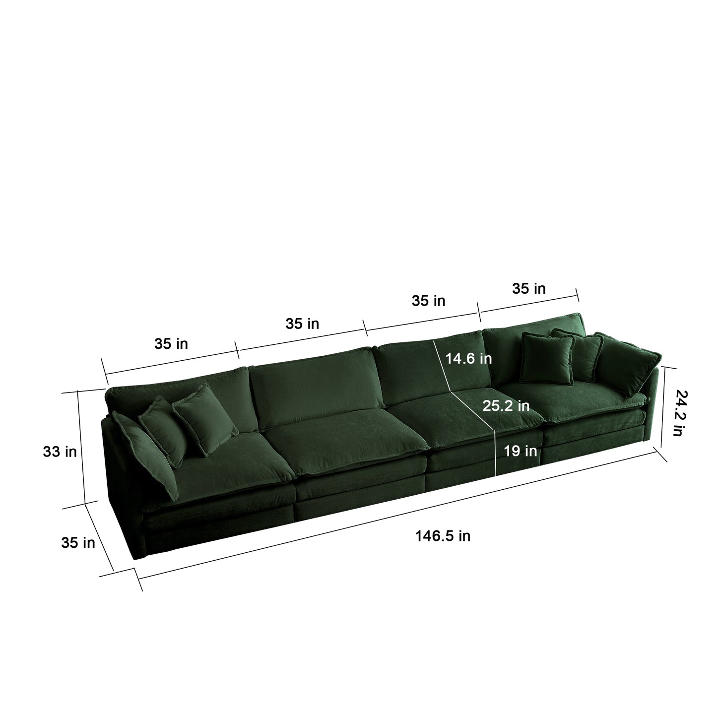 Green Chenille Modular Large Comfort U Shaped Couch With Reversible Chaise